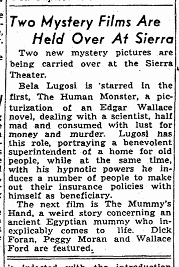 Human Monster, Sacremento Bee, September 14, 1940