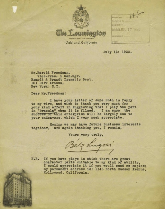 Bela Letter to Harold Freedman